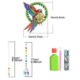 Parrot DIY Diamond Painting Pendant Decoration Kits, Including Resin Rhinestones, Pen, Tray & Glue Clay