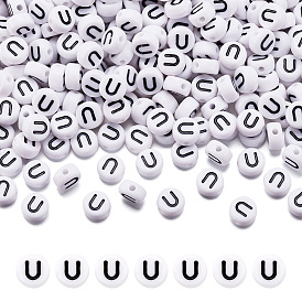 500 шт. Акриловые бусины для букв с горизонтальными отверстиями, плоско-круглые