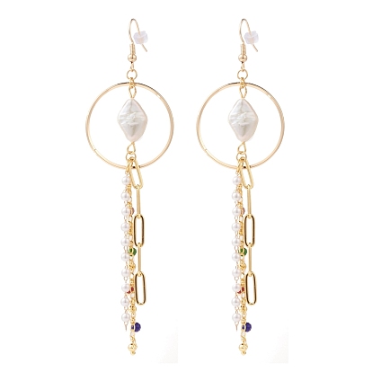 Серьги с цепочкой, с ромбами натуральный жемчуг барокко жемчуг кеши бусины, Стеклянные бусины, пластиковые шарики, ушные гайки, латунные крючки для сережек и цепочки для скрепок, красочный