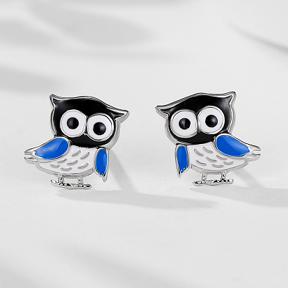 S925 Sterling Silver Owl Stud Earrings, with Enamel