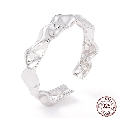 925 Sterling Silver Hammered Cuff Ring, Simple Thin Adjustable Open Ring, Promise Ring for Women