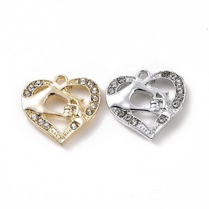 Alloy Pendants, with Crystal Rhinestone, Hand Heart Charm