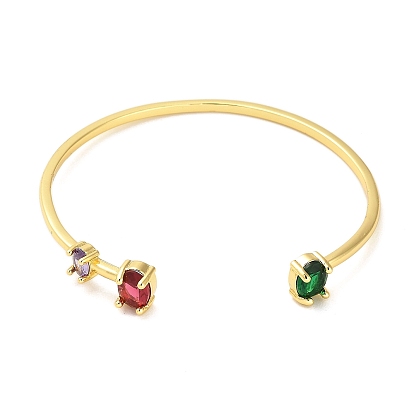Brass Pave Green & Red Glass Open Cuff Bangles for Women