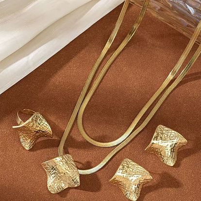 Ромб 304 двухслойные ожерелья с подвесками из нержавеющей стали, серьги-гвоздики и комплекты колец для женщин