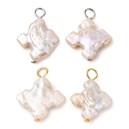 Подвески-кресты из натурального барочного жемчуга Кеши, с 304 петлями из нержавеющей стали, цветочный белый