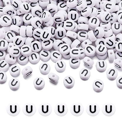 500 шт. Акриловые бусины для букв с горизонтальными отверстиями, плоско-круглые