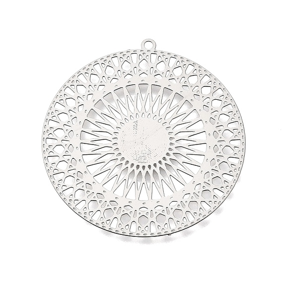 201 Stainless Steel Pendants, Flat Round with Mandala Pattern Charms, Etched Metal Embellishments