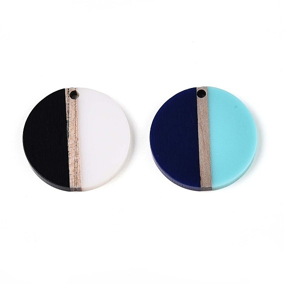Кулоны из непрозрачной смолы и дерева, плоско-круглые, два тона