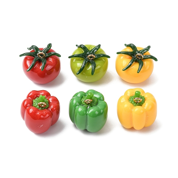Подвески из имитации растительной смолы, цветной перец/томат с золотистой нитью