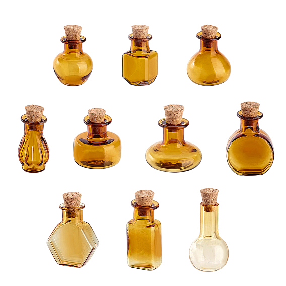 10шт 10 стили миниатюрные стеклянные бутылки, с пробками, пустые бутылки желаний, для аксессуаров для кукольного домика, изготовление ювелирных изделий