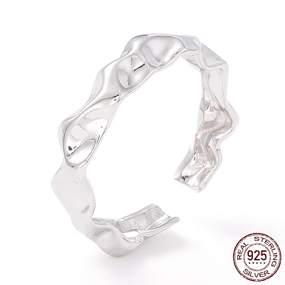 925 Sterling Silver Hammered Cuff Ring, Simple Thin Adjustable Open Ring, Promise Ring for Women