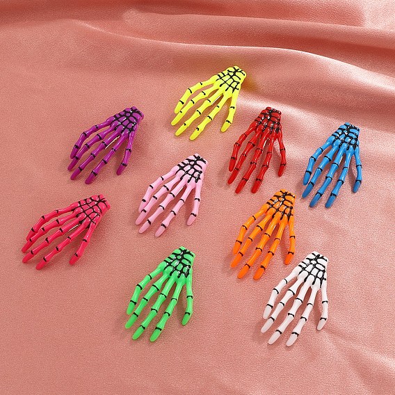 Acrylic Alligator Hair Clips, Gothic Halloween Skeleton Hand Hair Accessories for Women, with Iron Findings
