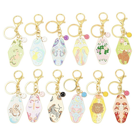 Двенадцать созвездий, стойки, эмалированный сплав, большие подвесные брелоки, с карабинами из железного сплава, звезда