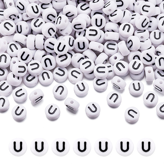 500 шт. Акриловые бусины для букв с горизонтальными отверстиями, плоско-круглые