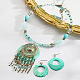 Комплекты из ожерелий и серег с подвесками в стиле бохо-этнического стиля из сплава, акрила и натуральных ракушек с плоскими круглыми кисточками