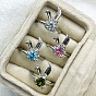 Brass Micro Pave Cubic Zirconia Finger Rings for Women, Rabbit, Platinum