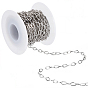 5M Stainless Steel Textured Cable Chains, Soldered, Oval, with 1Pc Plastic Empty Spools
