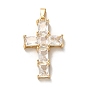 Brass Pendants, with Glass, Long-Lasting Plated, Cross