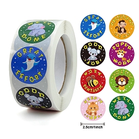 PVC Adhesive Stickers, Reward Stickers, Round Animal Encouragement Stickers for Kids