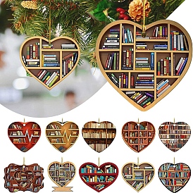 Wood Bookshelf Pendant Decorations, Hanging Wall Ornaments, for Party Home Decorations