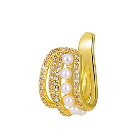 Латунные серьги-манжеты из прозрачного кубического циркония, с пластиковой бисера