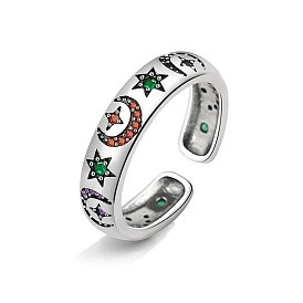 925 Sterling Silver Rhinestone Cuff Rings, Moon & Star