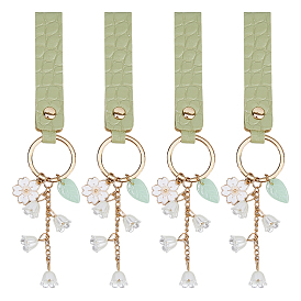 4шт. пластиковые брелоки-подвески в виде цветов, с ремнем из искусственной кожи и брелоком из сплава.