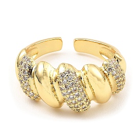 Brass Micro Pave Clear Cubic Zirconia Open Cuff Rings, Croissant