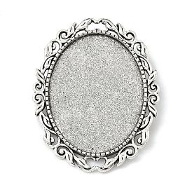 Oval Vintage Tibetan Alloy Brooch Cabochon Bezel Settings, Cadmium Free & Lead Free, with Iron Pin Back Bar Findings