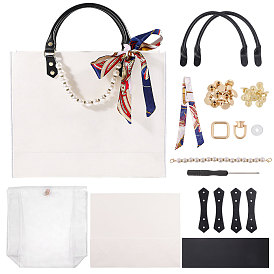 DIY Handbag Making Kit, including PU Leather handle, Paper Bottom, Plastic Bag, Resin Imitation Pearl Chain
