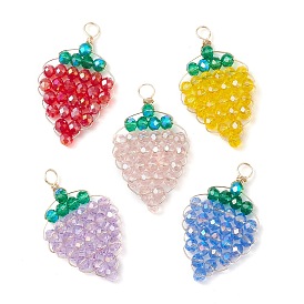 Стеклянные подвески, с золотой медной проволокой, клубника