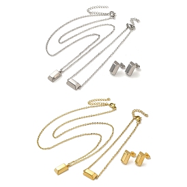 Rectangle 304 Stainless Steel Pendant Necklaces & Bracelets & Stud Earrings Sets for Women