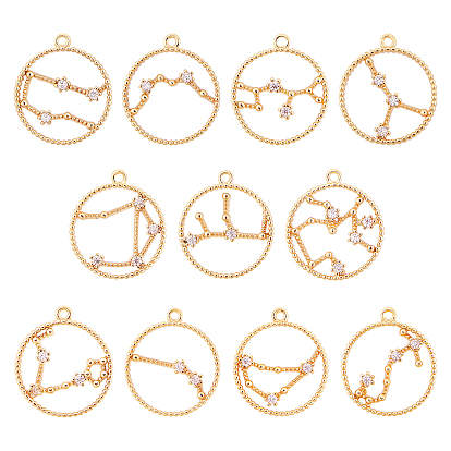 Brass Cubic Zirconia Pendants, Eleven Constellations: Aquarius, Libra, Sagittarius, Pisces, Cancer, Aries, Taurus, Capricorn, Scorpio, Gemini, Leo, with Vacuum Packing Bag