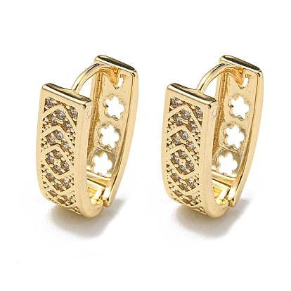 Brass with Clear Cubic Zirconia Hoop Earrings, Hollow Flower