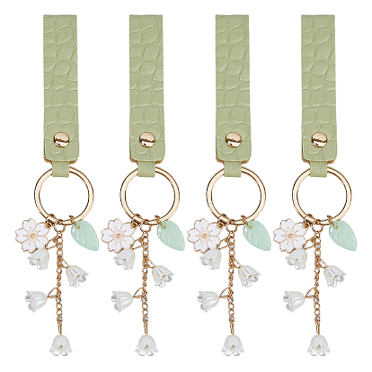 4шт. пластиковые брелоки-подвески в виде цветов, с ремнем из искусственной кожи и брелоком из сплава.