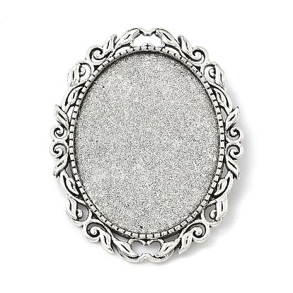 Oval Vintage Tibetan Alloy Brooch Cabochon Bezel Settings, Cadmium Free & Lead Free, with Iron Pin Back Bar Findings