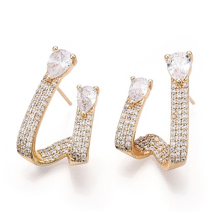 Twist Brass Micro Pave Cubic Zirconia Stud Earrings, Long-Lasting Plated