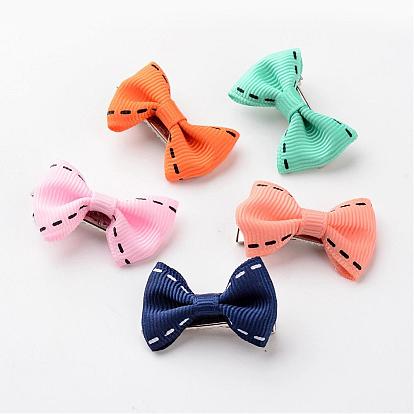 Железные заколки для волос , с ручной тканый бантом, платина, 36x22x11 мм