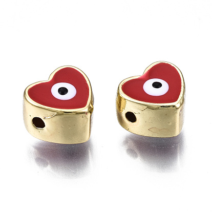 Alloy Enamel Beads, Cadmium Free & Lead Free, Light Gold, Heart with Eye
