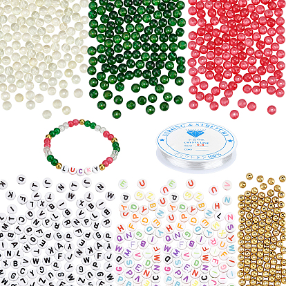 DIY Jewelry Making Kit, Including Glass Round Bead, Brass Beads, Acrylic Beads, Elastic Crystal Thread