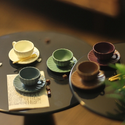 Mini Tea Sets, including Porcelain Teacup & Saucer, Alloy Spoon, Miniature Ornaments, Micro Landscape Garden Dollhouse Accessories, Pretending Prop Decorations
