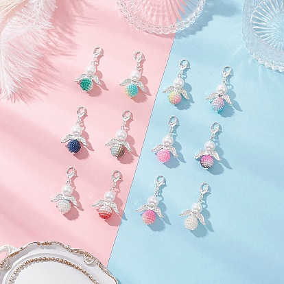 Подвески из искусственного жемчуга, акриловые ягоды, украшения в виде ангела, с бусинами из сплава и застежками в виде когтей лобстера