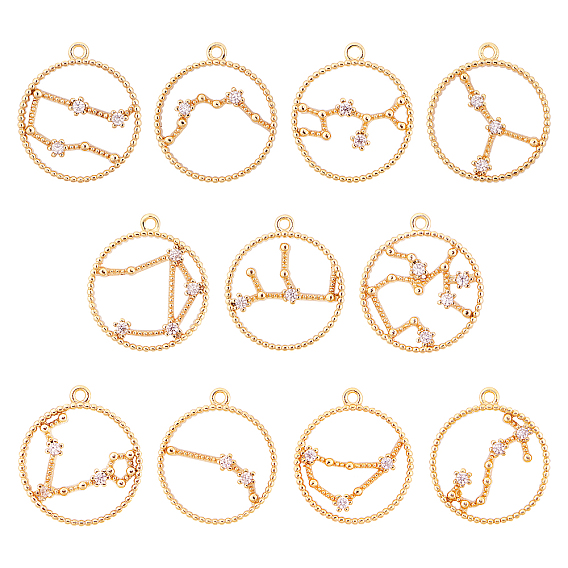 Brass Cubic Zirconia Pendants, Eleven Constellations: Aquarius, Libra, Sagittarius, Pisces, Cancer, Aries, Taurus, Capricorn, Scorpio, Gemini, Leo, with Vacuum Packing Bag