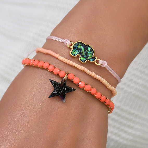 Браслеты из пластиковых бусин, Браслеты с подвесками в виде синтетических звезд и слонов для женщин