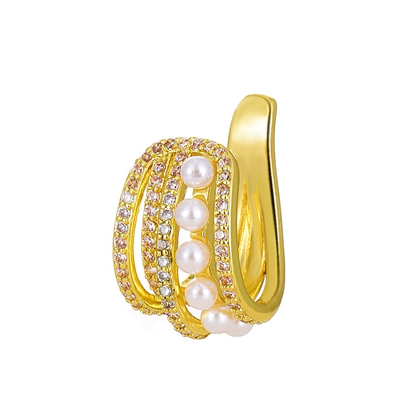 Латунные серьги-манжеты из прозрачного кубического циркония, с пластиковой бисера