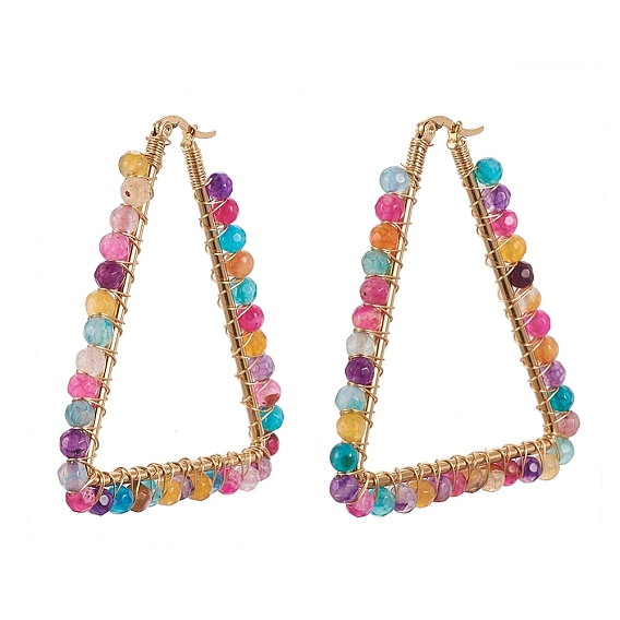 Серьги из 201 нержавеющей стали, с природными драгоценными камнями, треугольные