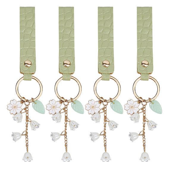 4шт. пластиковые брелоки-подвески в виде цветов, с ремнем из искусственной кожи и брелоком из сплава.