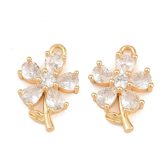 Brass Micro Pave Clear Cubic Zirconia Charms, Flower Charms