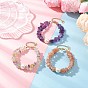 3Pcs Natural Fluorite & Sunstone & Amethyst Chip Beaded Bracelets for Women, with Shell Pearl