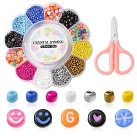 Glass Seed Beads & Acrylic Beads DIY Jewelry Sets, with 1Pc Stainless Steel Scissors, 1Pc Rectangle PVC Zip Lock Bags, 1 Roll Elastic Crystal Thread